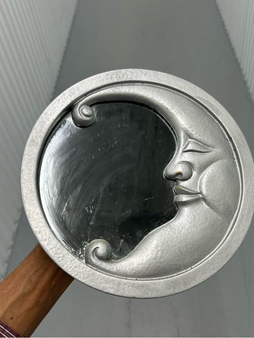 Vintage 90s Crescent Moon Face Mirror Silver Celestial Mirror Whimsy Lunar